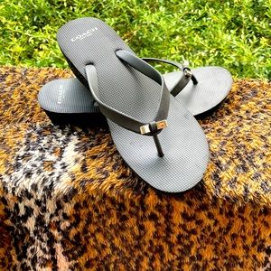 COACH WEDGE FLIP FLOPS silver accents SZ-10B black